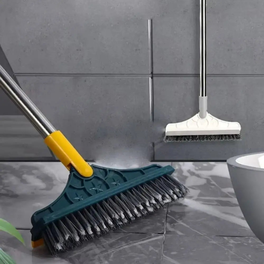 Multifunktionale 3-in-1-Boden-Scheuerbürste mit langem Griff, drehbare Reinigungsbürste, abnehmbarer Wischer, magische Besenbürste, Badezimmerreinigung
