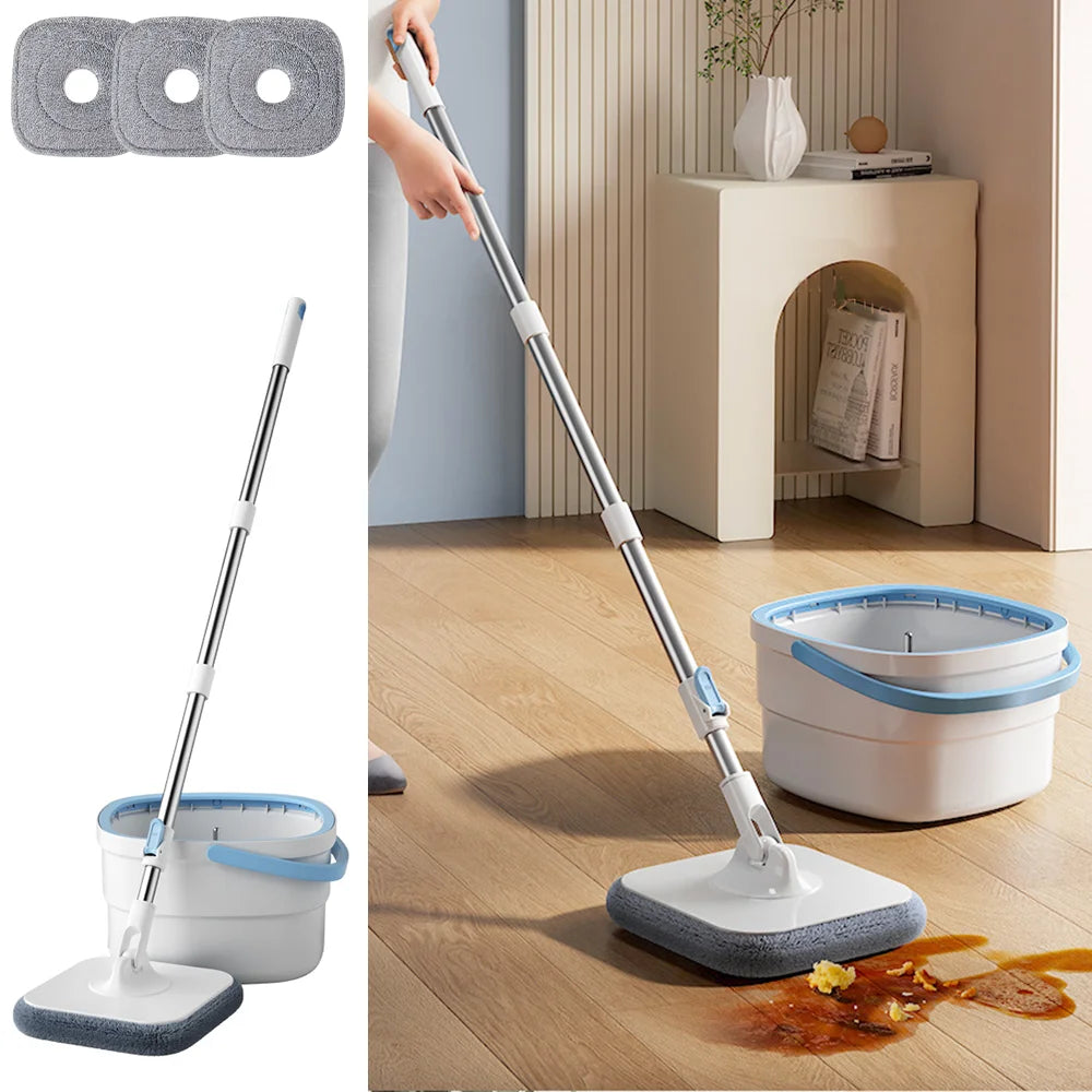 360 ° Spin Mop-Eimer-Sets mit Wring-System, Mikrofaser-Nachfüllungen, Bodenreinigung für den Haushalt, 102–128 cm, ausziehbarer, verstellbarer Griff