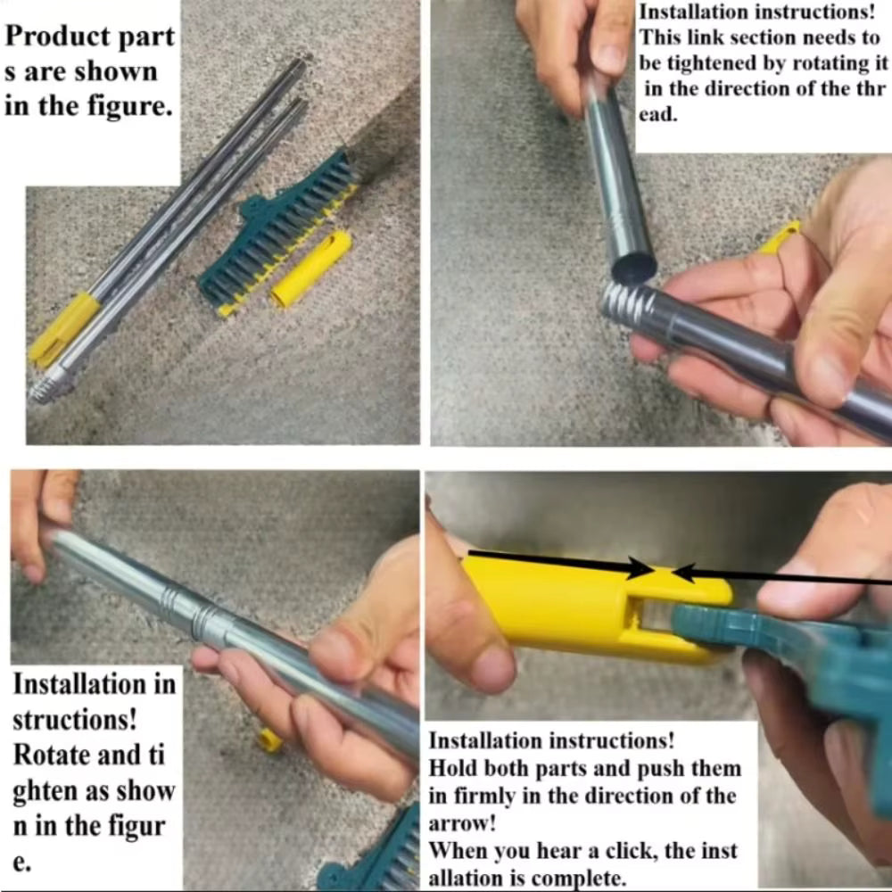 Multifunktionale 3-in-1-Boden-Scheuerbürste mit langem Griff, drehbare Reinigungsbürste, abnehmbarer Wischer, magische Besenbürste, Badezimmerreinigung