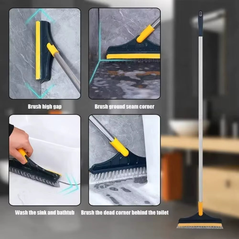 Multifunktionale 3-in-1-Boden-Scheuerbürste mit langem Griff, drehbare Reinigungsbürste, abnehmbarer Wischer, magische Besenbürste, Badezimmerreinigung