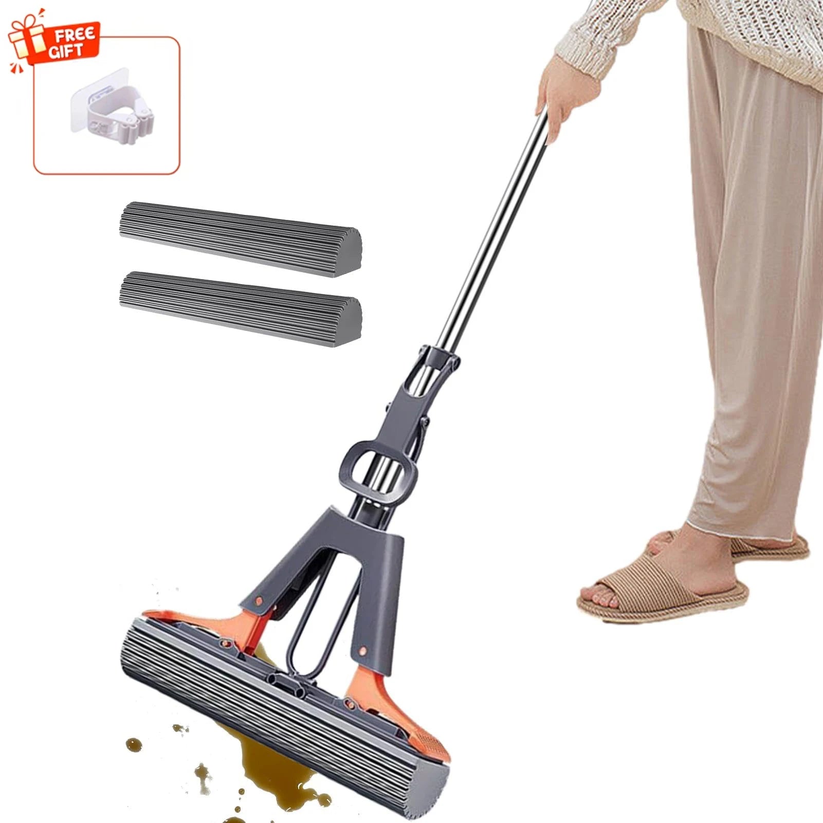 28 cm/34 cm Schwammmopp, super saugfähig, Staubentfernung, freihändiges Waschen für die Reinigung von Küche, Badezimmer, Hartholz, Fliesen, Laminatböden