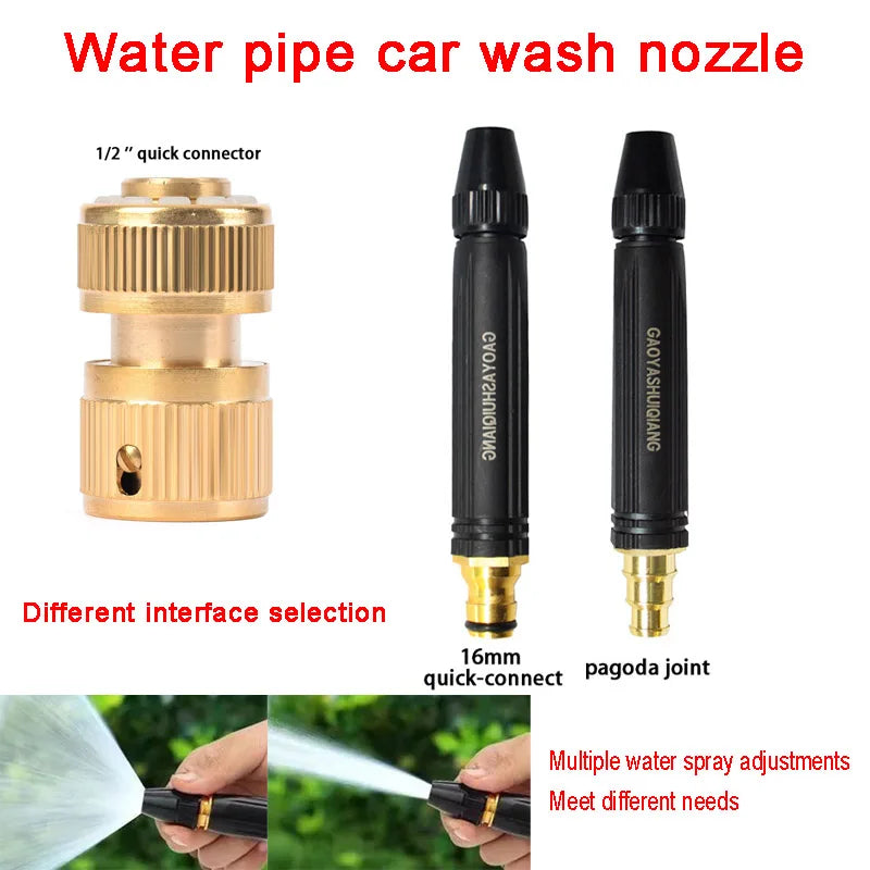 Tragbare Hochdruck-Waschwasserpistole, verstellbar, direktes Spray, Autowaschdüse, Hausgarten, Bewässerungspistole, 1/2 Zoll Kupferkupplung