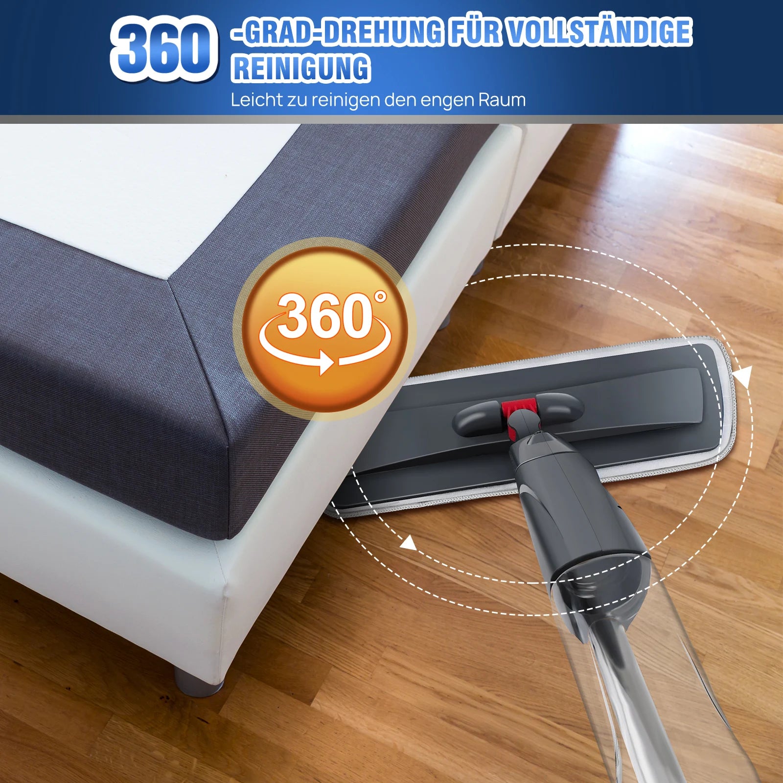 Mikrofaser-Bodenwischmopp, 360° ° Drehbare Nass-Trocken-Sprühmopps, Flachmop mit 700ML Nachfüllflaschen, Wiederverwendbare Waschbare Pads