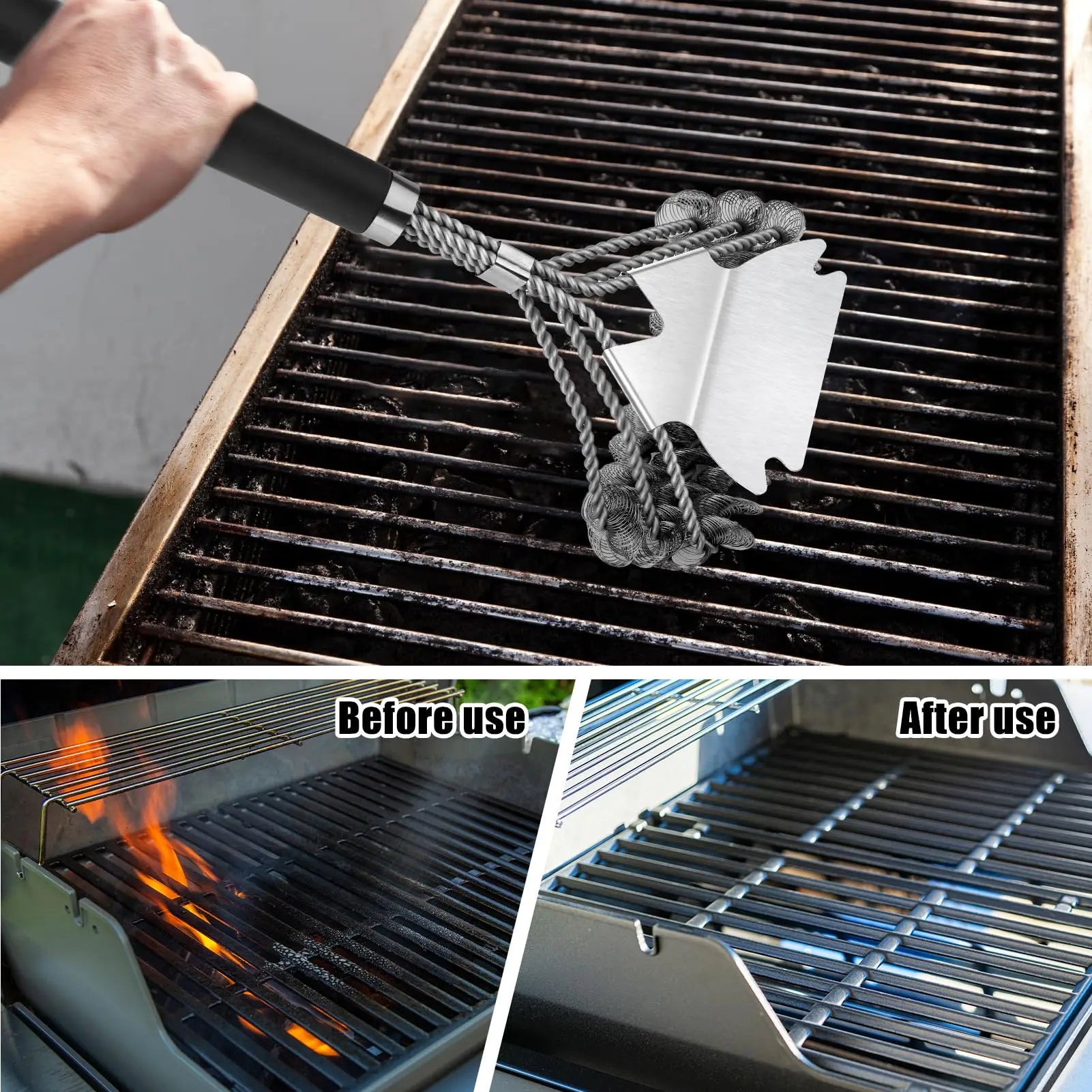 BBQ Grill Zubehör Werkzeuge, Edelstahl Grill Rettungsbürste Borsten frei für Outdoor Grill Reinigungsbürste