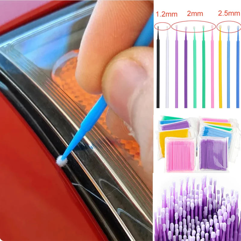 100 stücke Auto Ausbesserung Farbe Micro Pinsel Feine Spitze Schwarz Lila Auto Wartung Werkzeug Pinsel Einweg Mini Auto Detaillierung Pinsel