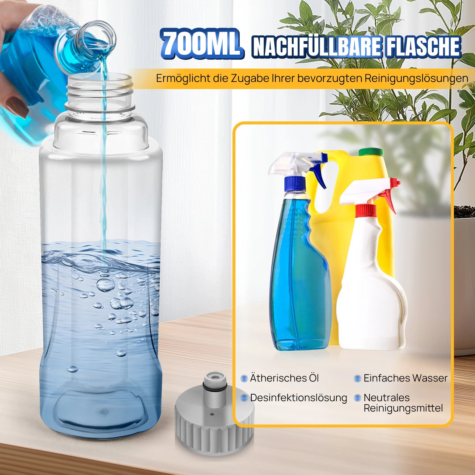 Mikrofaser-Bodenwischmopp, 360° ° Drehbare Nass-Trocken-Sprühmopps, Flachmop mit 700ML Nachfüllflaschen, Wiederverwendbare Waschbare Pads
