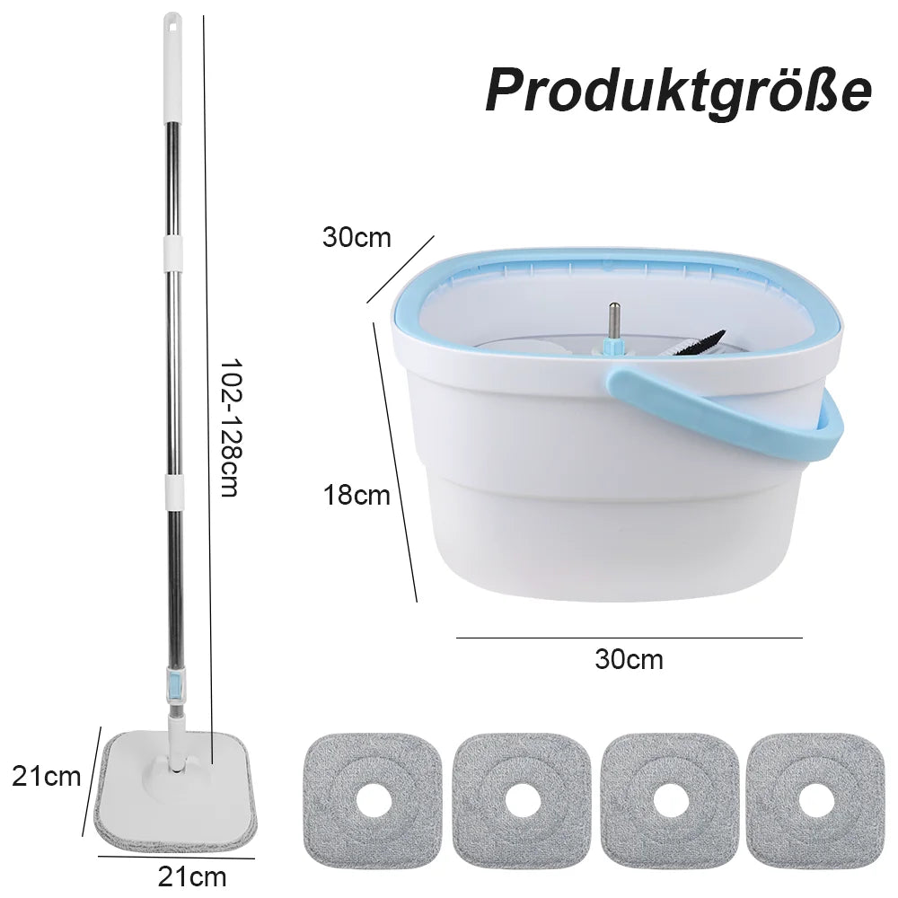 360 ° Spin Mop-Eimer-Sets mit Wring-System, Mikrofaser-Nachfüllungen, Bodenreinigung für den Haushalt, 102–128 cm, ausziehbarer, verstellbarer Griff