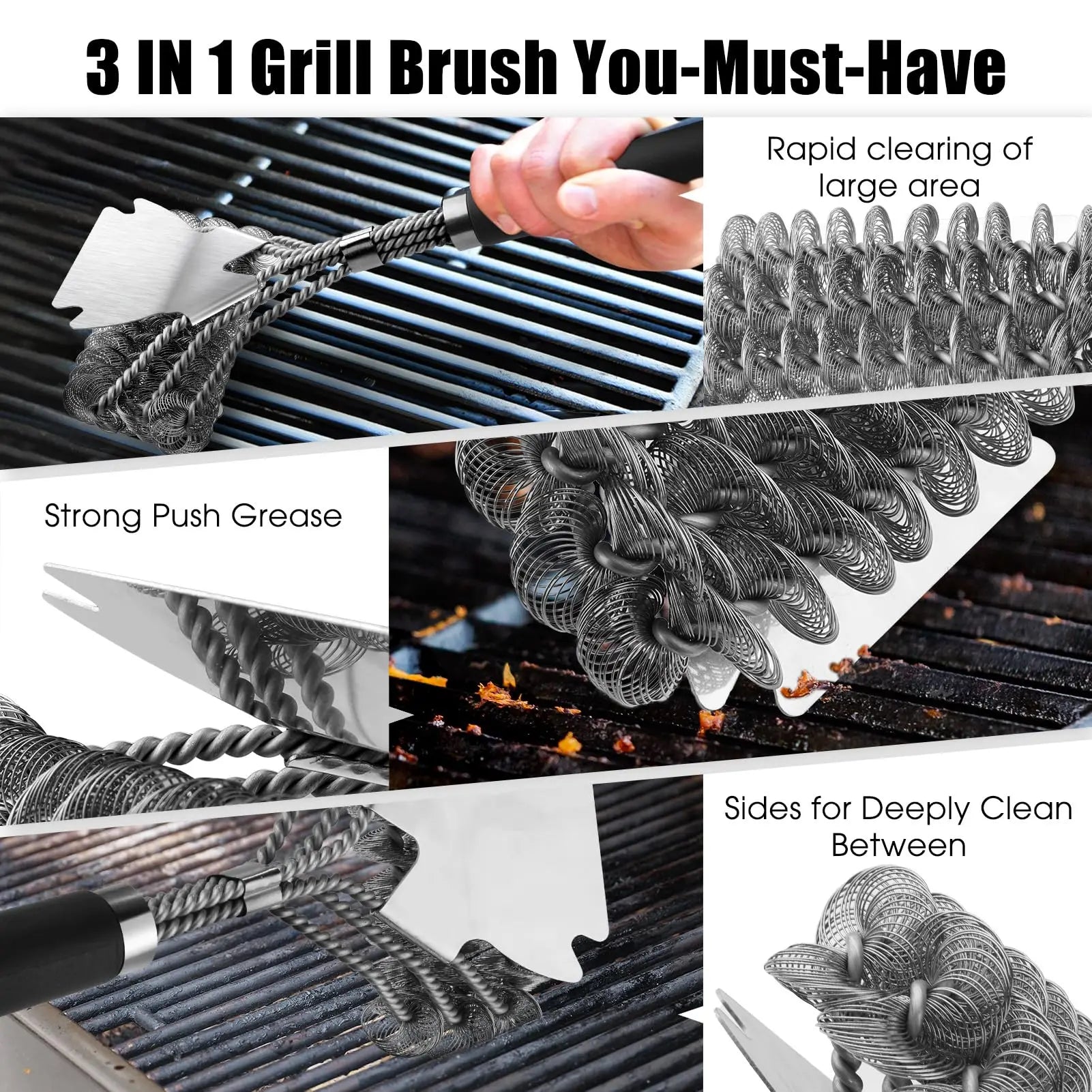 BBQ Grill Zubehör Werkzeuge, Edelstahl Grill Rettungsbürste Borsten frei für Outdoor Grill Reinigungsbürste