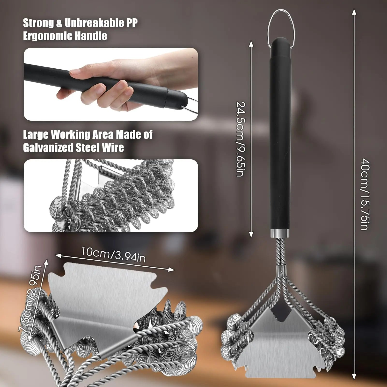 BBQ Grill Zubehör Werkzeuge, Edelstahl Grill Rettungsbürste Borsten frei für Outdoor Grill Reinigungsbürste