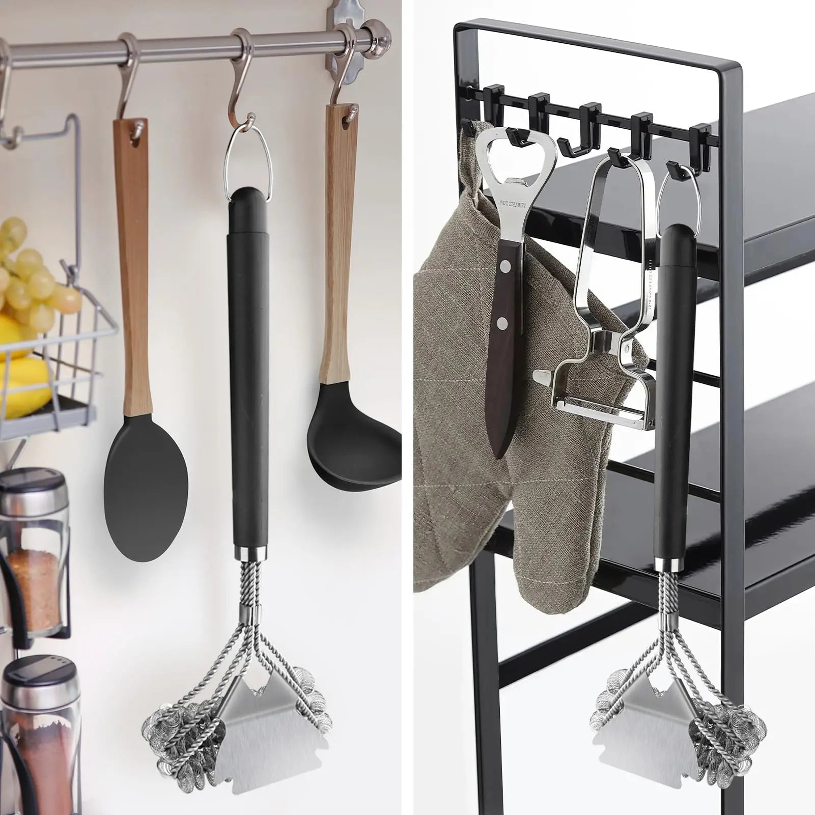 BBQ Grill Zubehör Werkzeuge, Edelstahl Grill Rettungsbürste Borsten frei für Outdoor Grill Reinigungsbürste