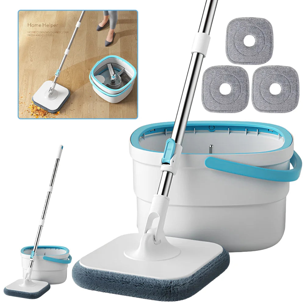 360 ° Spin Mop-Eimer-Sets mit Wring-System, Mikrofaser-Nachfüllungen, Bodenreinigung für den Haushalt, 102–128 cm, ausziehbarer, verstellbarer Griff